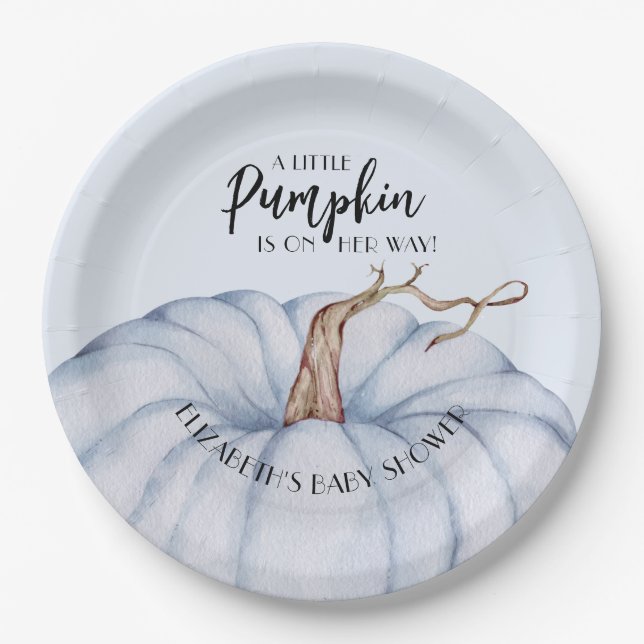 Blue Pumpkin Boy Baby Shower Paper Plate (Front)