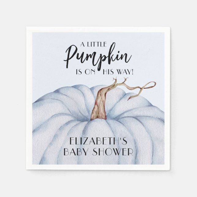 Blue Pumpkin Boy Fall Baby Shower Napkin (Front)