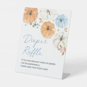 Blue Pumpkin Diaper Raffle Baby Shower Table Pedestal Sign