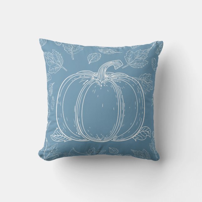 Blue Pumpkin Fall Autumn Thanksgiving Halloween Cushion (Front)