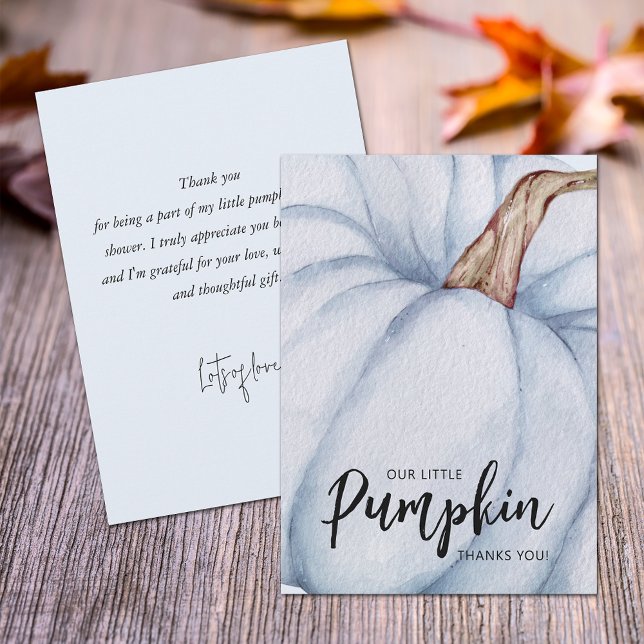 Blue Pumpkin Fall Baby Boy Thank You Card (Blue pumpkin baby shower flat thank you cards feature your message on the back.)