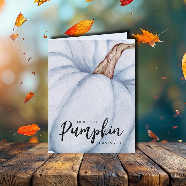 Blue Pumpkin Fall Baby Boy Thank You Card (Blue pumpkin boy baby shower folded thank you cards feature your message on the inside)