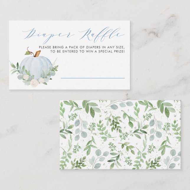 Blue Pumpkin Fall Baby Shower Diaper Raffle Game Enclosure Card (Front/Back)