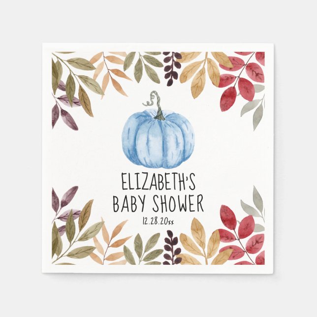 Blue Pumpkin Fall Baby Shower  Napkins (Front)