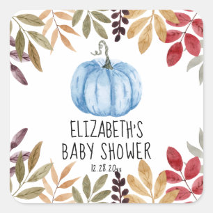 Blue Pumpkin Fall Baby Shower Square Sticker