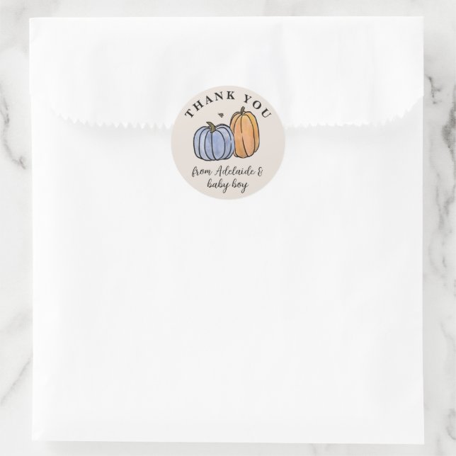 Blue Pumpkin Fall Baby Shower Thank You Classic Round Sticker (Bag)