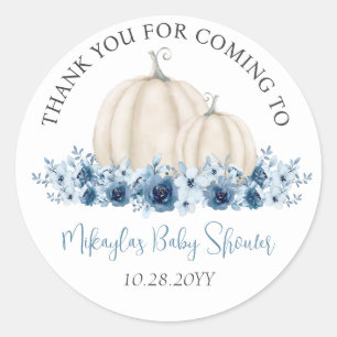 Blue Pumpkin Fall Baby Shower Thank You Favour Classic Round Sticker