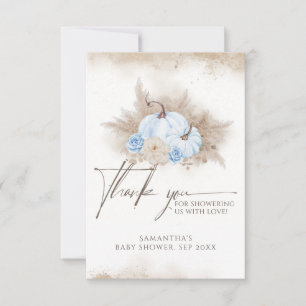 Blue Pumpkin Fall floral Boho Pampas Baby Shower  Thank You Card