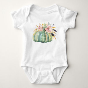 Blue pumpkin fall watercolor pink elegant  baby bodysuit