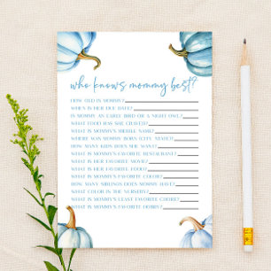 Blue Pumpkin Fall Who Knows Mummy Baby Shower Game
