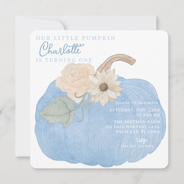 Blue Pumpkin First Birthday Invitation (Front)