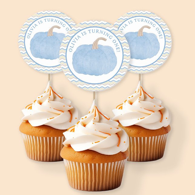 Blue Pumpkin First Birthday Stickers (Blue Pumpkin Birthday Party Favor)