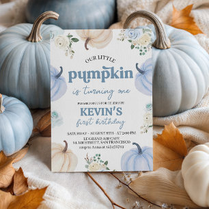 Blue Pumpkin Floral 1st Birthday Invite