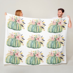 Blue pumpkin floral fall watercolor elegant autumn fleece blanket