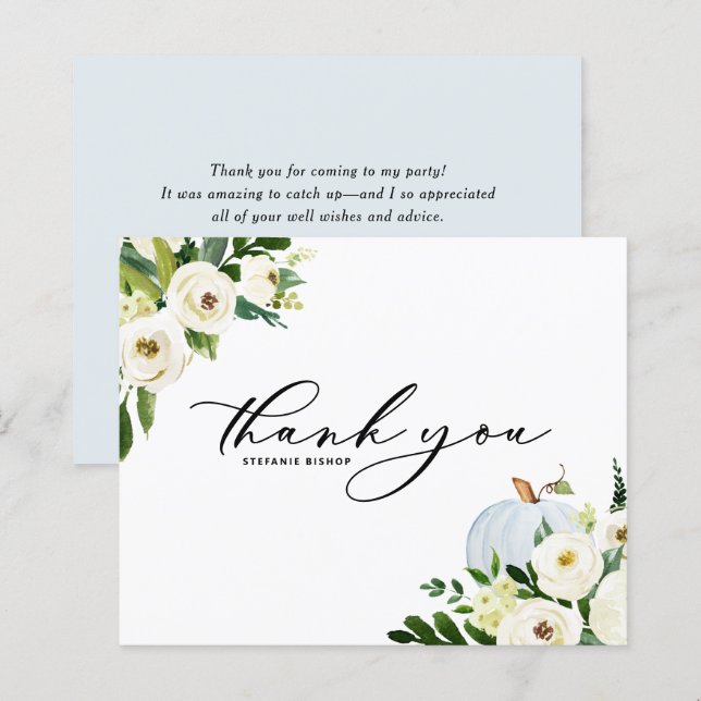 Blue Pumpkin Greenery Graduation Thank You Card (Front/Back)