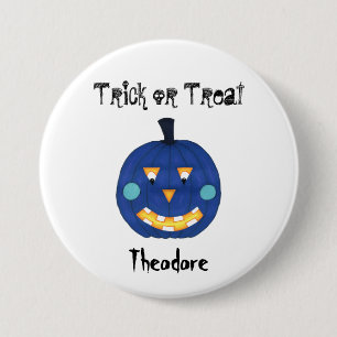 Blue Pumpkin Jack O Lantern Trick or Treat Name 7.5 Cm Round Badge