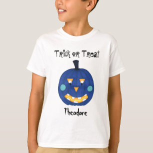 Blue Pumpkin Jack O Lantern Trick or Treat Name T-Shirt