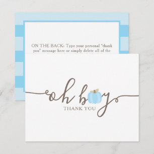 Blue Pumpkin Oh Boy Baby Shower Fall Thank You Card