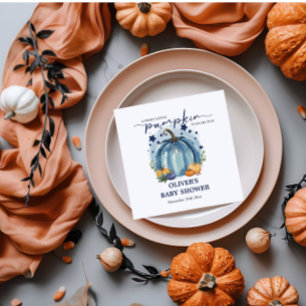 Blue Pumpkin On His Way Boy Baby Shower Paper Napkin