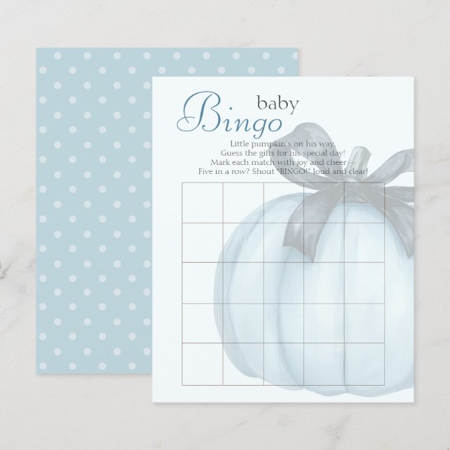 Blue Pumpkin Polka Dots Baby Shower Bingo (Front/Back)