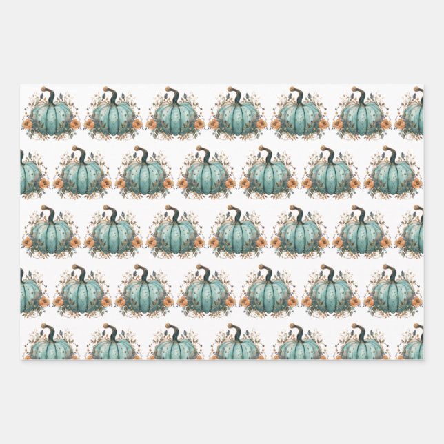 Blue Pumpkin Rustic Thanksgiving papers Wrapping Paper Sheet (Front 3)