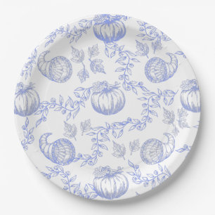 Blue Pumpkin Toile Round plate