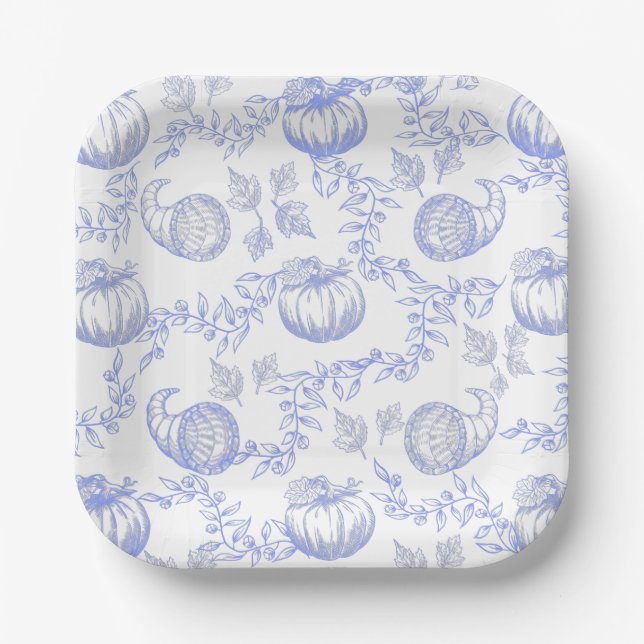 Blue Pumpkin Toile Square Plate 7inch (Front)