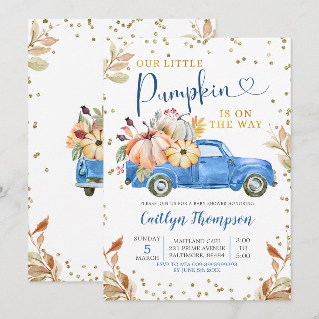 Blue Pumpkin Truck Baby Shower Invitation (Front/Back)