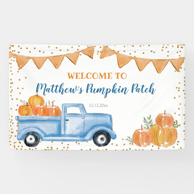 Blue Pumpkin Truck Birthday Banner (Horizontal)