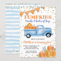 Blue Pumpkin Truck Birthday Invitation