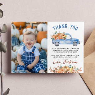 Blue Pumpkin Truck Birthday Photo Thank You Card