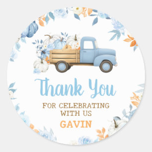 Blue Pumpkin Truck Fall Birthday  Classic Round Sticker
