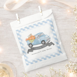 Blue Pumpkin Truck Gingham Boy Baby Shower Favour Bags