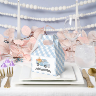 Blue Pumpkin Truck Gingham Boy Baby Shower Favour Box