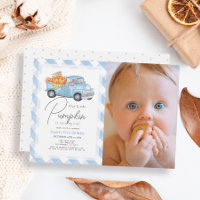 Blue Pumpkin Truck Gingham Boy Photo 1st Birthday