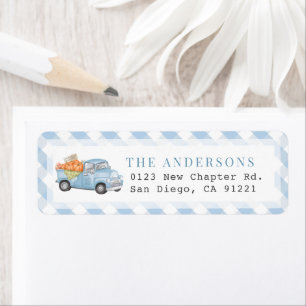 Blue Pumpkin Truck Gingham Return Address