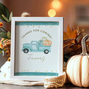 Blue Pumpkin Truck Modern Fall Baby Shower Favour Poster