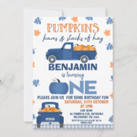 Blue Pumpkin Truck Pumpkin Leaves Hay 1st Birthday