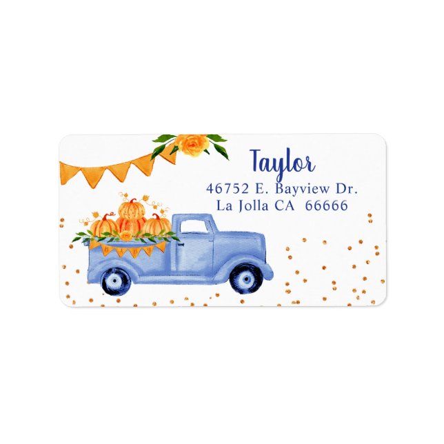 Blue Pumpkin Truck Return Address Label (Front)
