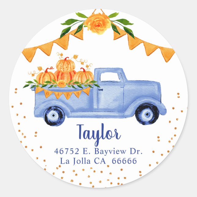 Blue Pumpkin Truck Return Address Labels (Front)