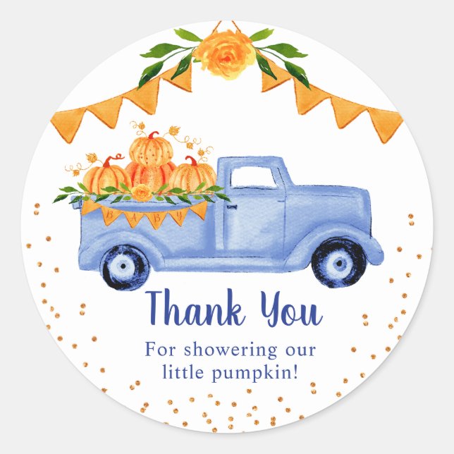 Blue Pumpkin Truck Thank You Classic Round Sticker (Front)
