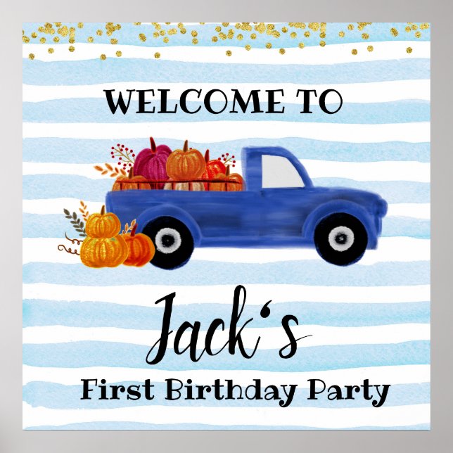 Blue pumpkin truck welcome sign (Front)