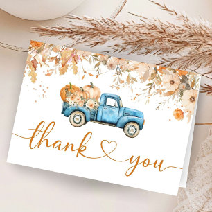 Blue Pumpkin Tuck Baby Shower Folded Thank You Card