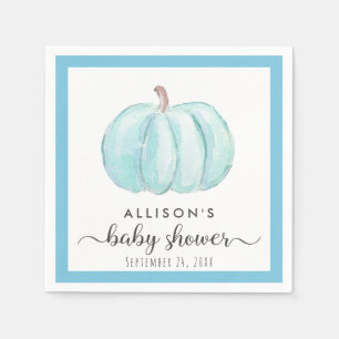 Blue Pumpkin Watercolor Baby Boy Shower Napkin