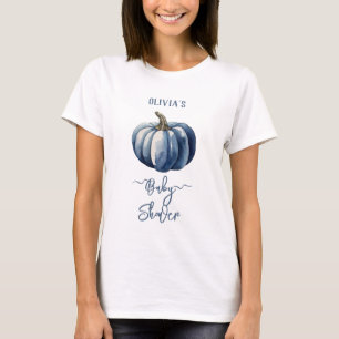 Blue Pumpkin Watercolor  Baby Boy Shower T-Shirt