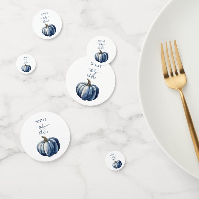 Blue Pumpkin Watercolor Boho Baby Boy Shower Confetti (Group)