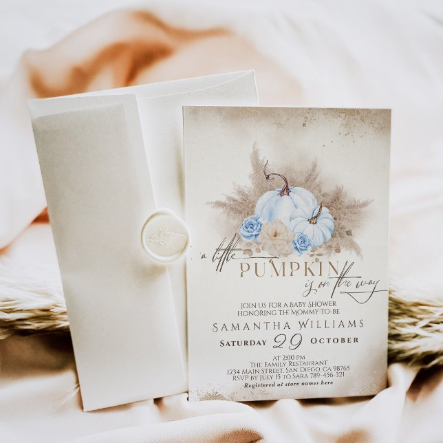 Blue Pumpkin Watercolor boho baby boy shower Invitation (Creator Uploaded)