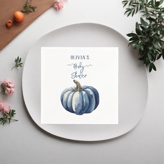 Blue Pumpkin Watercolor Boho Baby Boy Shower Napkin (Creator Uploaded)
