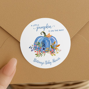 Blue Pumpkin Whimsical Baby Shower Classic Round Sticker