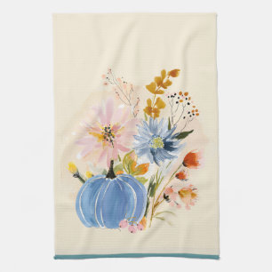 Blue Pumpkin & Wildflower Watercolor Tea Towel